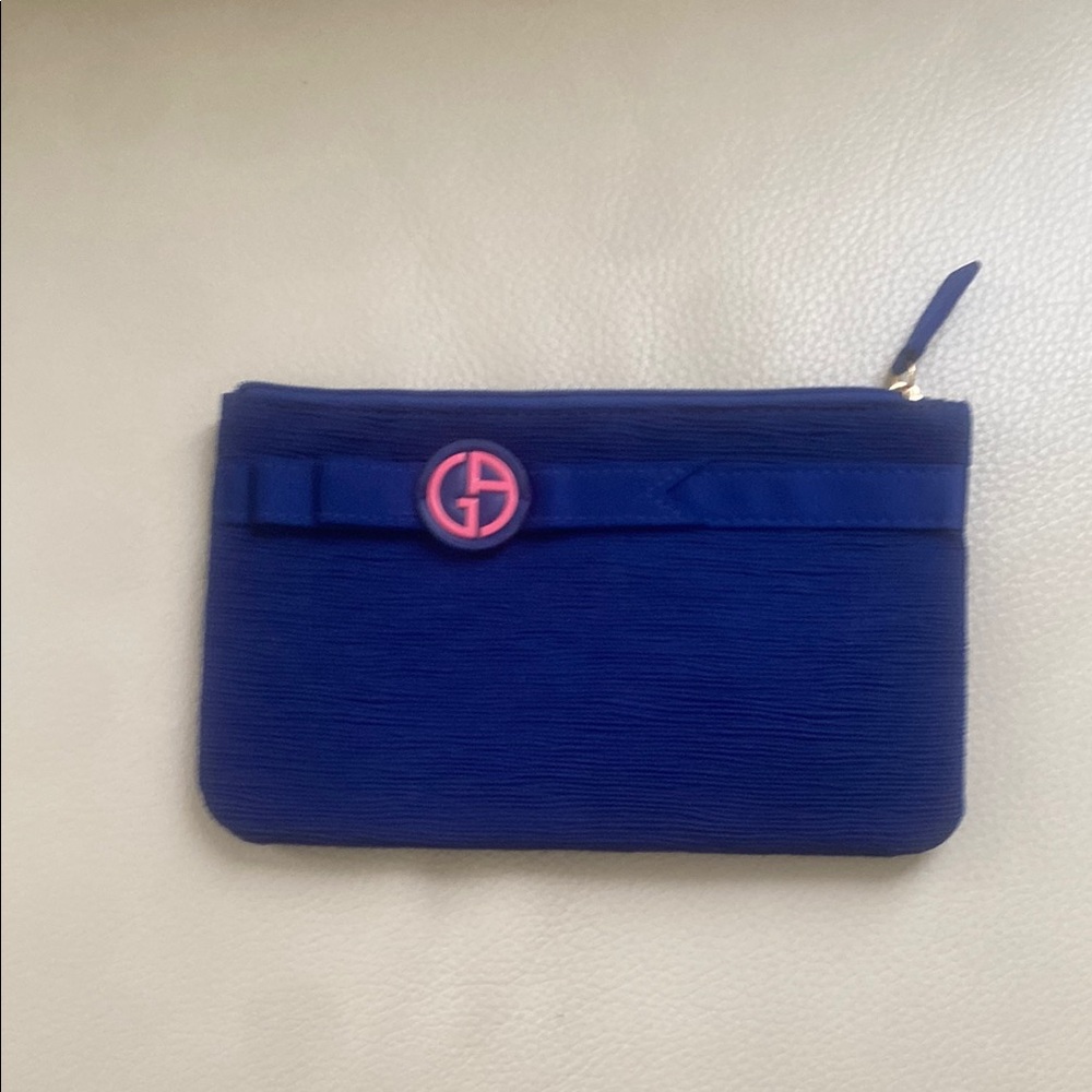 Giorgio Armani Blue Cosmetic Bag with Pink Logo